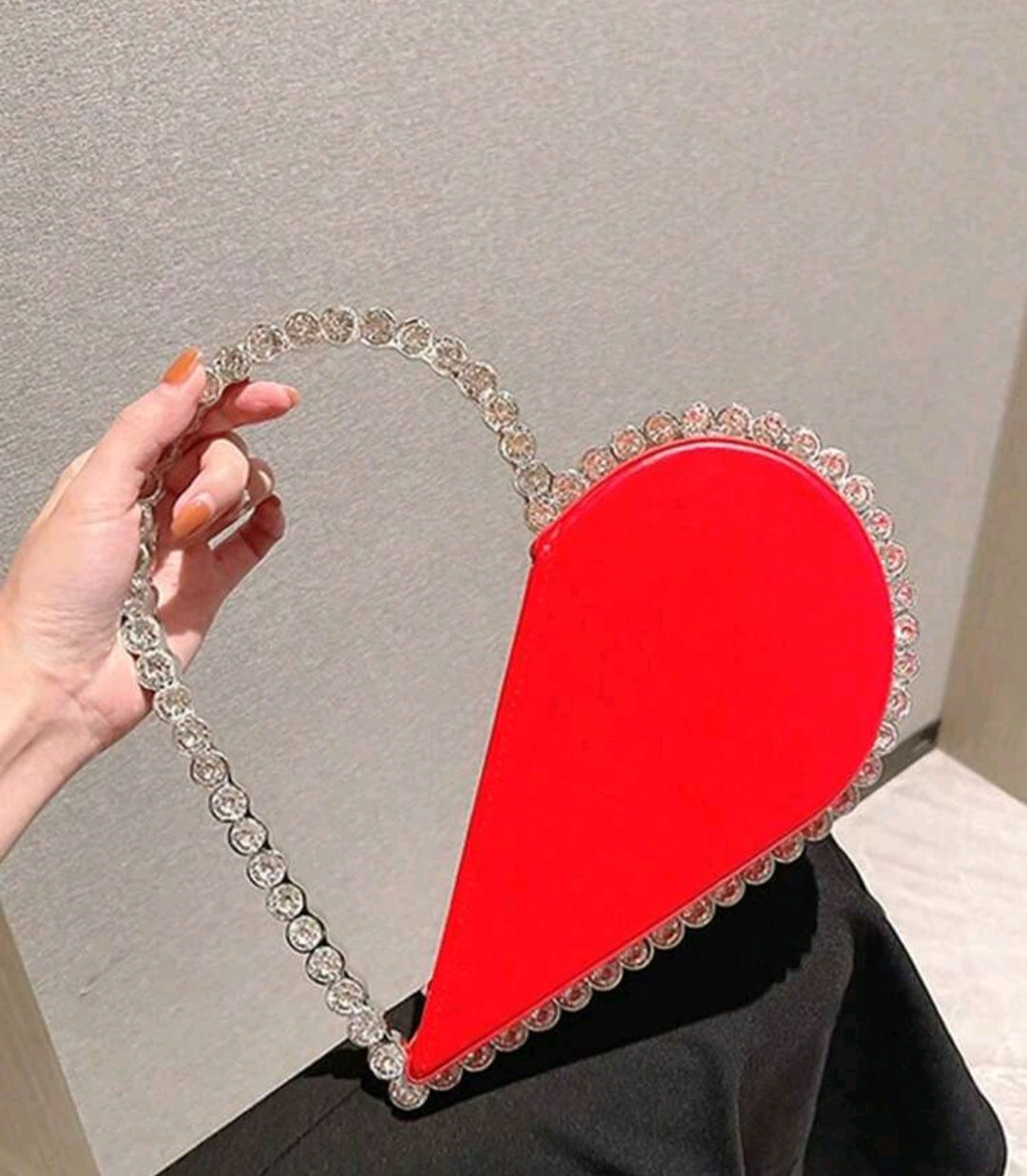 Mini Red rhinestone half of heart clutch handbag