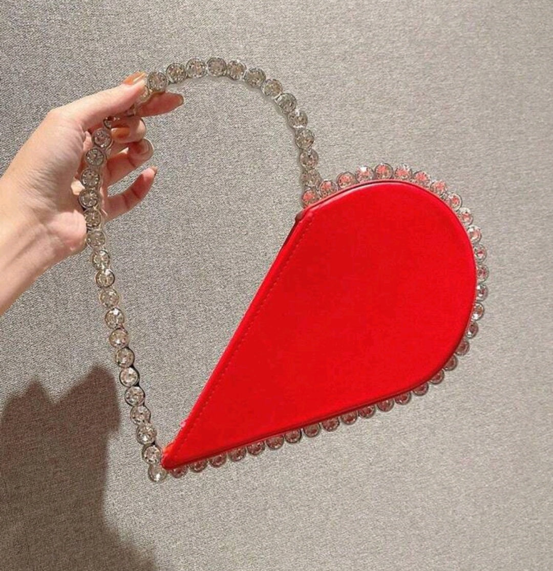 Mini Red rhinestone half of heart clutch handbag