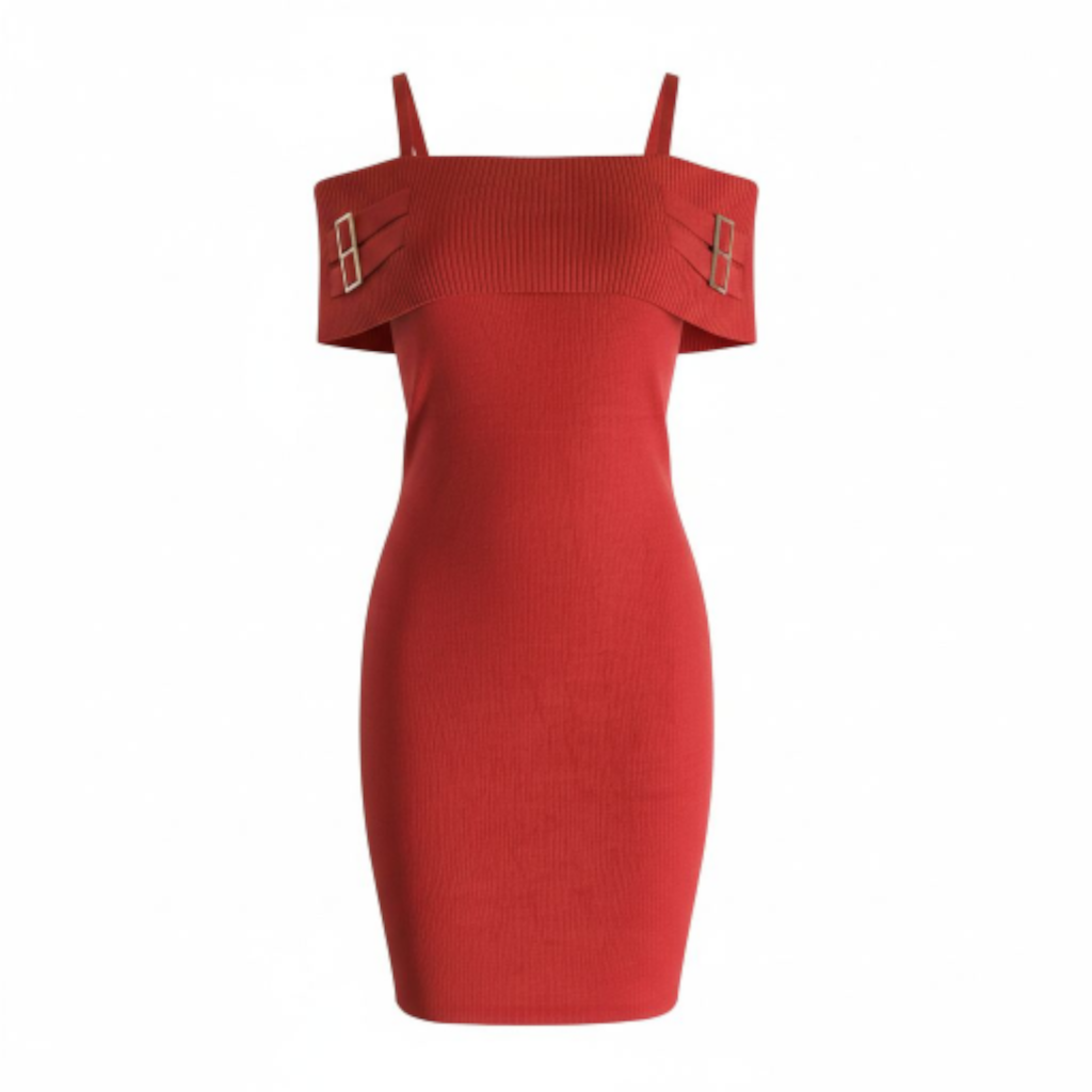 Shoulder Kiss Dress Red (S-XL)
