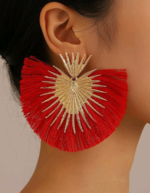 Red and accent gold Tassle dangle earrings