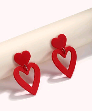 Red acrylic double Heart dangle Earrings 