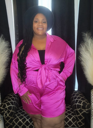 Pink Sophisticated Satin Short Set