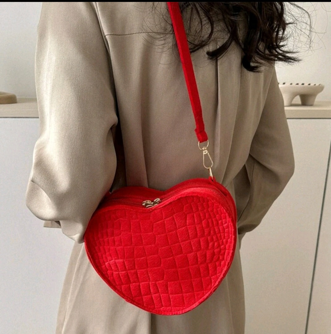 Red Crossbody heart Shaped handbag Crocodile pattern