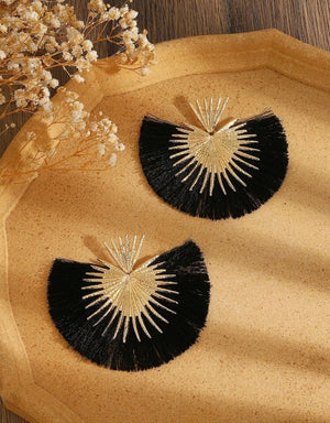 Black and accent gold Tassle dangle earrings