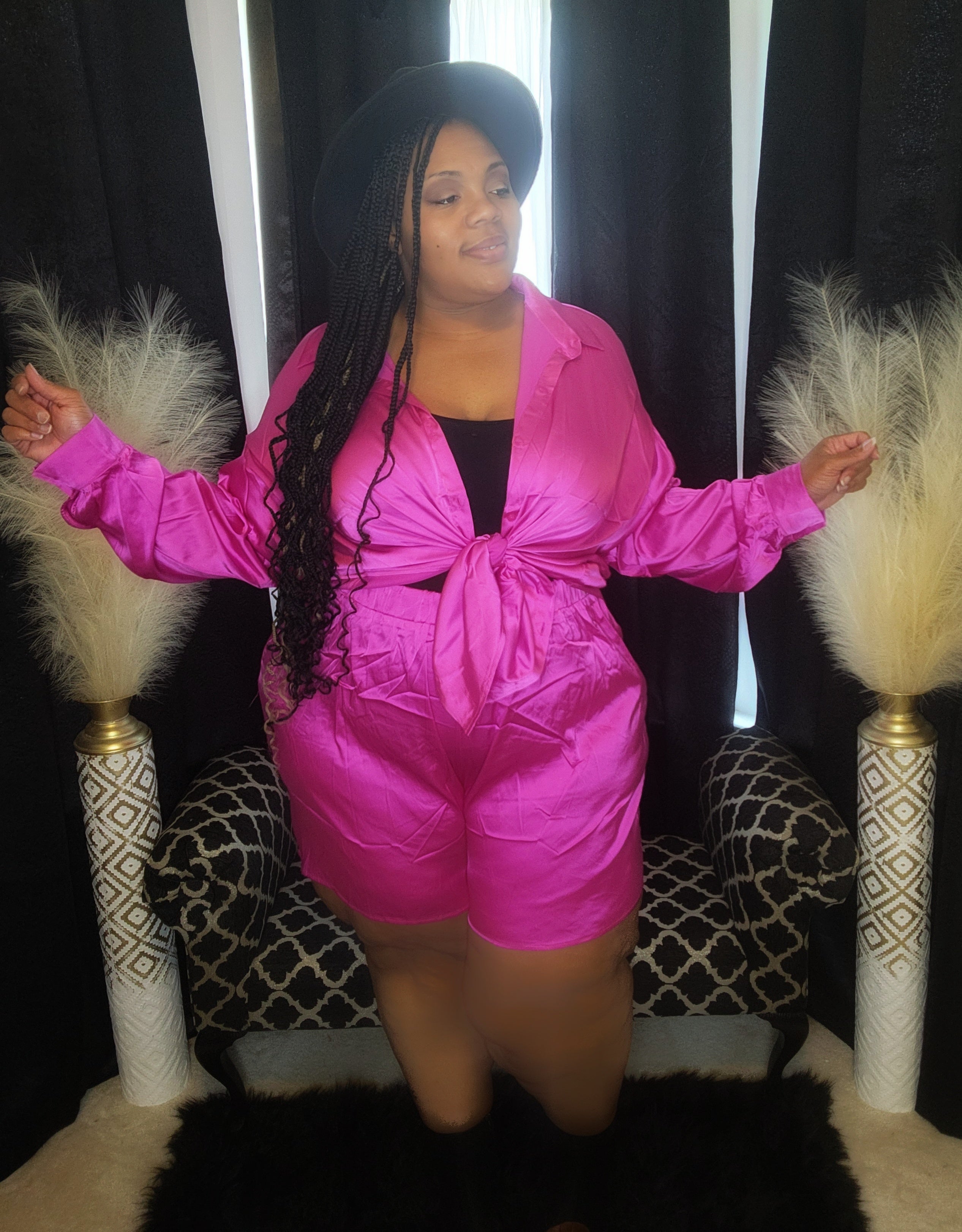 Pink Sophisticated Satin Short Set