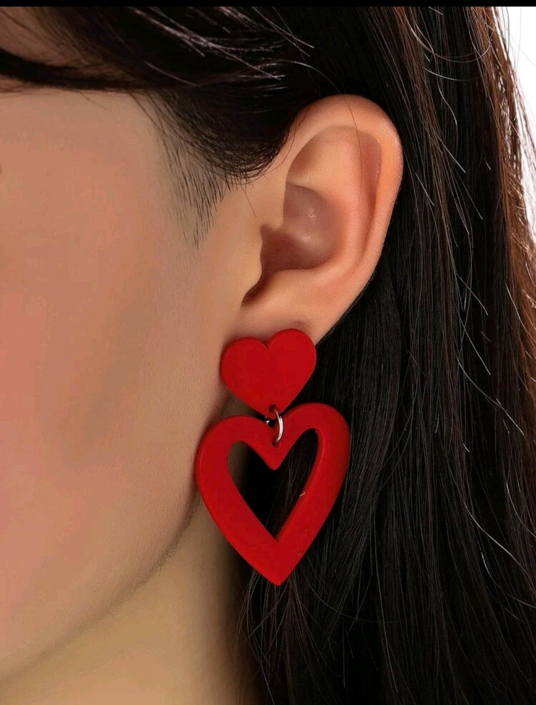 Red acrylic double Heart dangle Earrings 