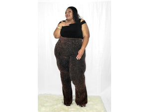 Flammin Flare Bottoms (PLUS SIZE HIGH WAISTED STONE WASHED PANTS- BROWN)