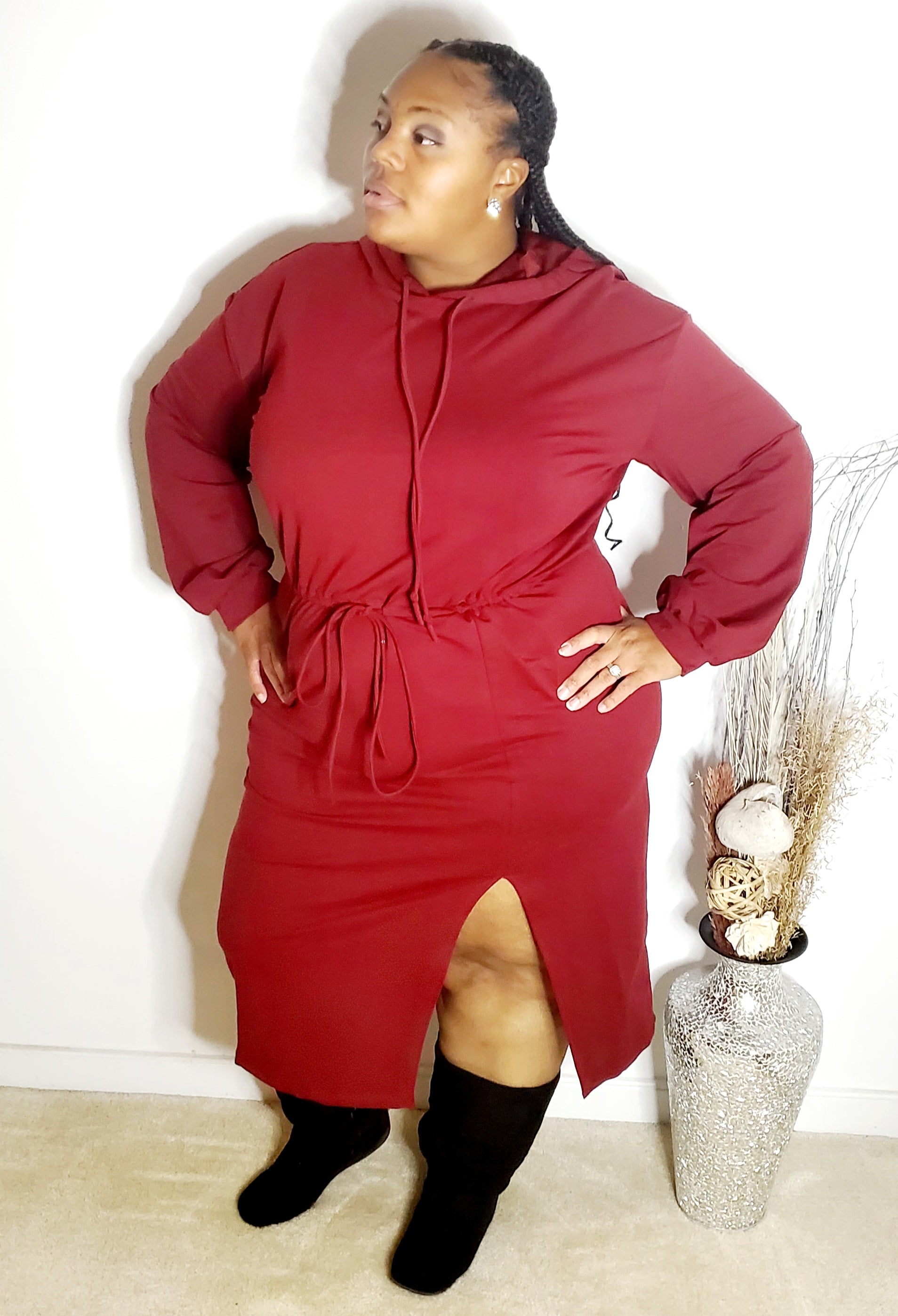 burgundy hooded dress Wine Pixie cowl hooded tunic dress. Pixie Winter Long sleeve cowl neck dress. Fairy dress. Elven hooded dress. Elven clothes. Goth dress