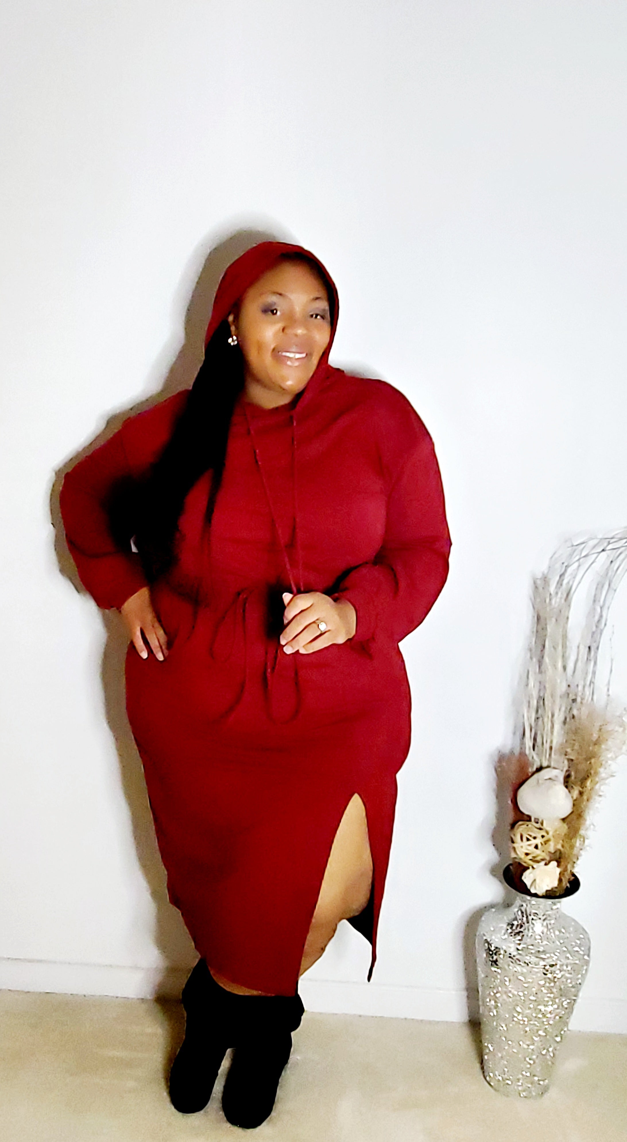 burgundy hooded dress Burgundy Velvet Hooded Dress Purple / US 12