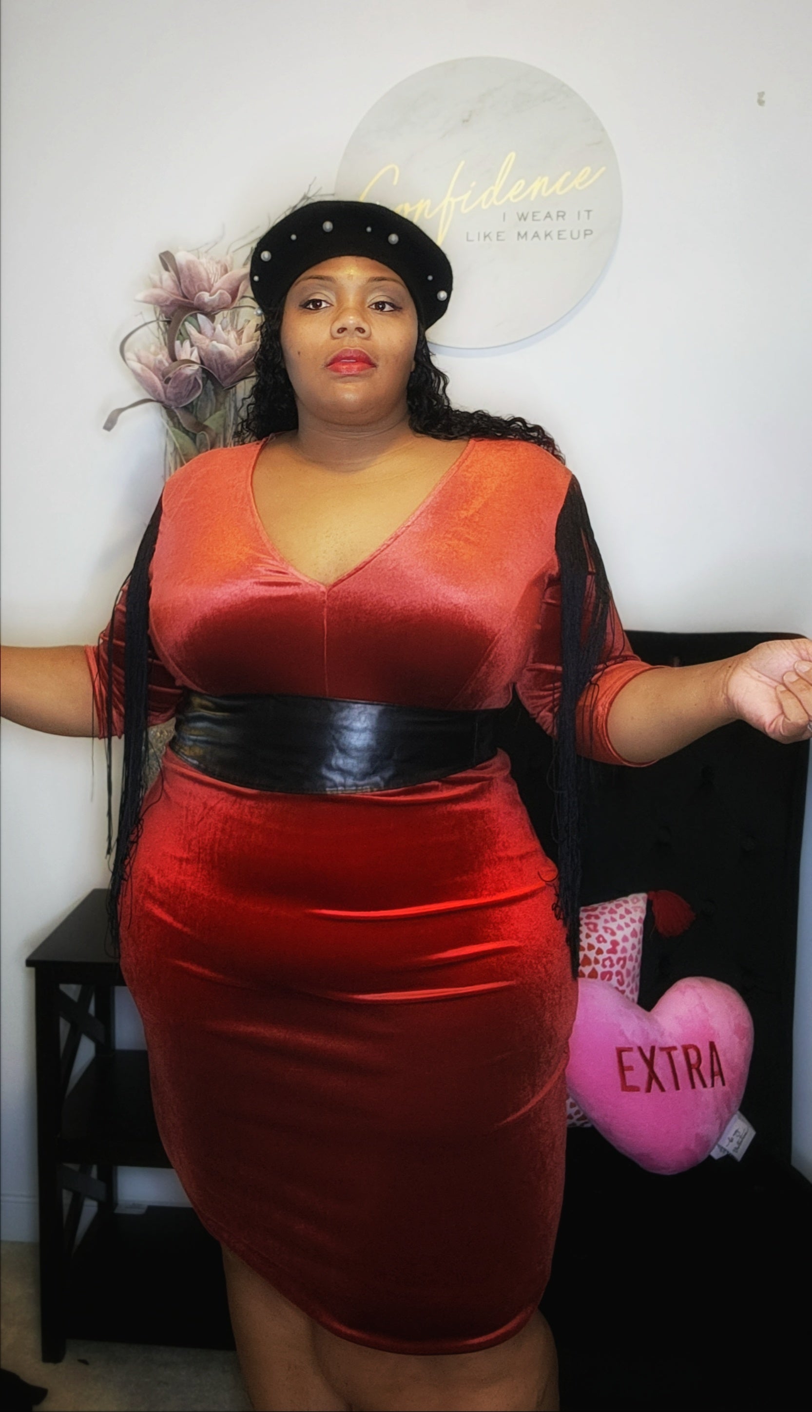Velvet Fringe Dress (Plus Size, Red/Black) Pure Confidence Beautique Velvet Fringe Dress (Plus Size, Red/Black) Pure Confidence Beautique