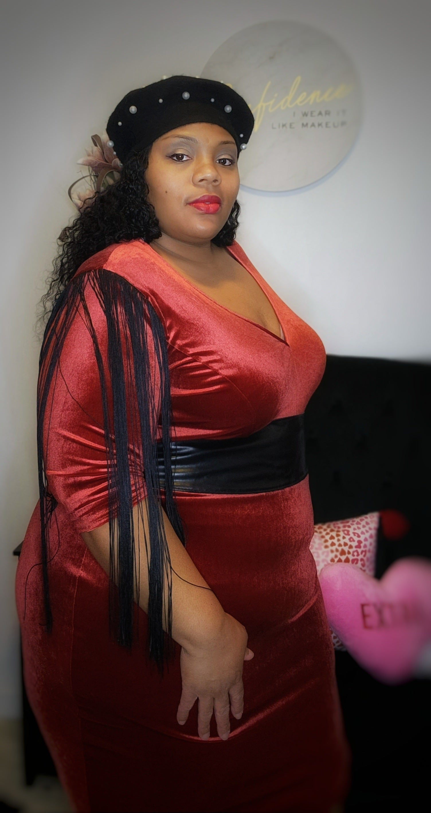 Velvet Fringe Dress (Plus Size, Red/Black) Pure Confidence Beautique Velvet Fringe Dress (Plus Size, Red/Black) Pure Confidence Beautique