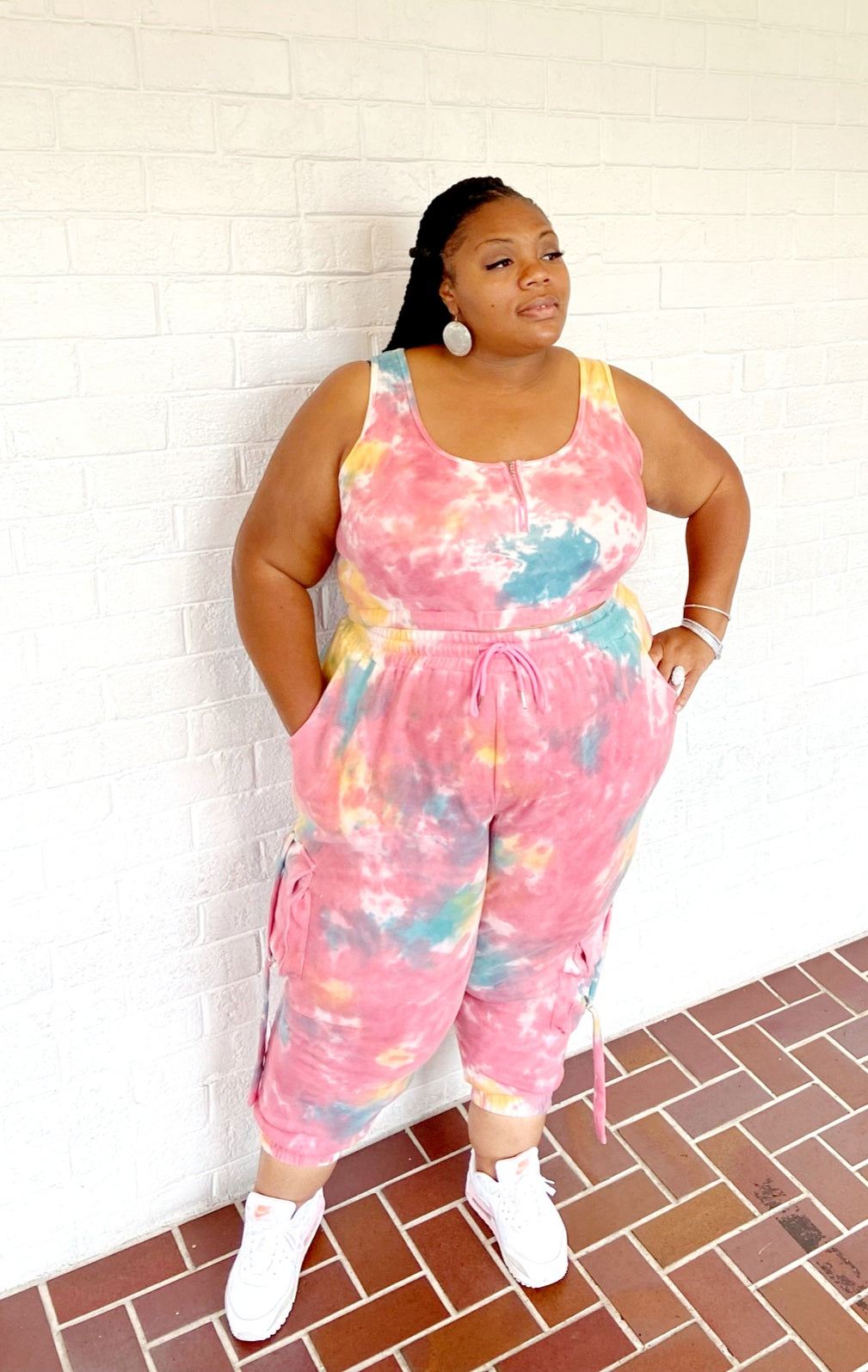 Level Up Set (PLUS SIZE TWO PIECE TIE DYE CROP TOP AND JOGGER PANTS SET- PINK MULTI)